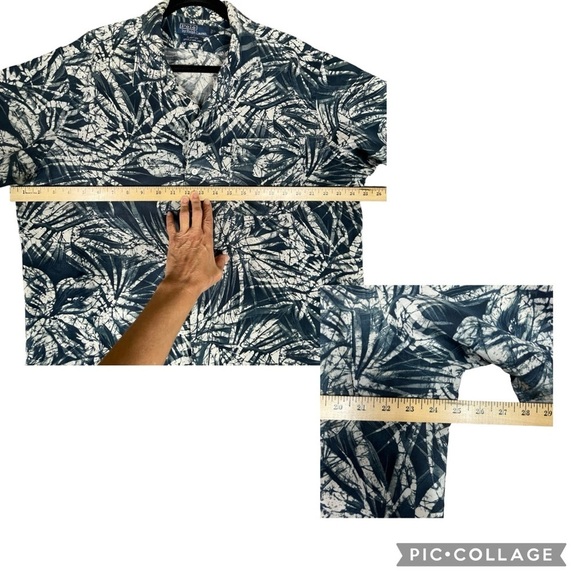 Polo Ralph Lauren Clayton Blue Linen Silk Palm Tree Hawaiian Button Shirt Sz L - Picture 11 of 12